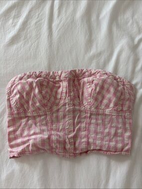 Free People Pink Gingham Strapless Bustier Crop Top